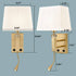 Set of 2 Modern Brass Gold with White Fabric Wall Sconces with USB Charging Port|Twin on/off Switch|LED Reading Light for bedroom