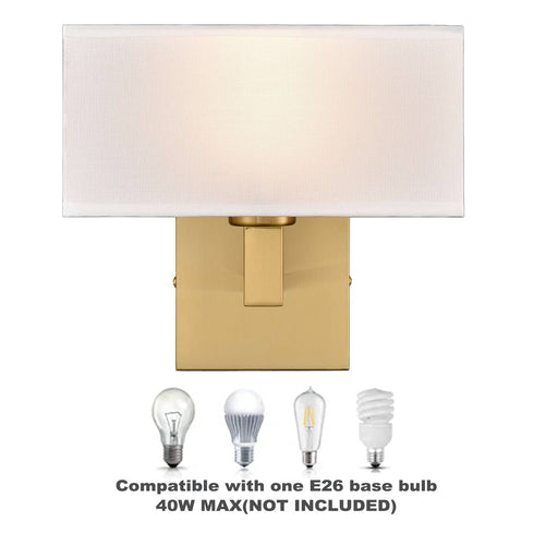 Set of 2 Modern Brushed Brass Gold with White Fabric Shade Wall Sconces for Bedroom