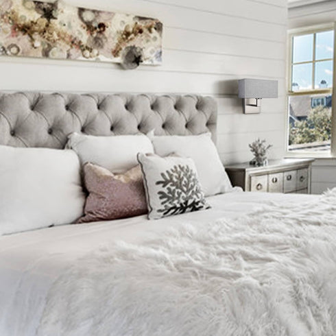 Set of 2 Modern Brushed Nickel with White Fabric Shade Wall Sconces for Bedroom