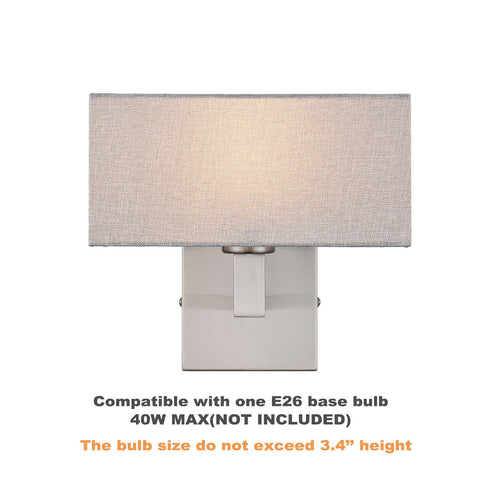 Set of 2 Modern Brushed Nickel with White Fabric Shade Wall Sconces for Bedroom