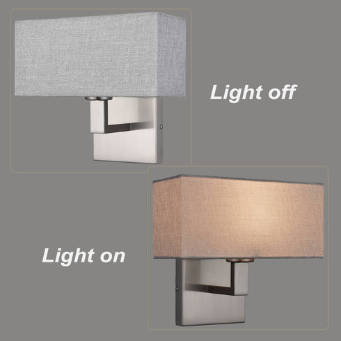 Set of 2 Modern Brushed Nickel with White Fabric Shade Wall Sconces for Bedroom