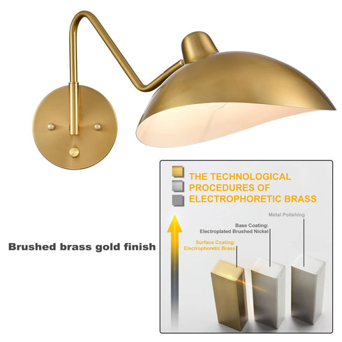 Set of 2 Modern Brass Metal Wall Sconce with On/Off Switch Plug-in or Hardwired Swing Arm Wall Light Fixture