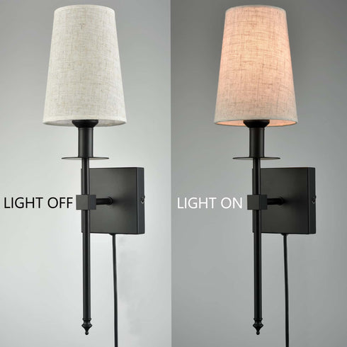 Slim Black Wall Sconces Set of Two Plug in Wall Lamps for Bedrooms