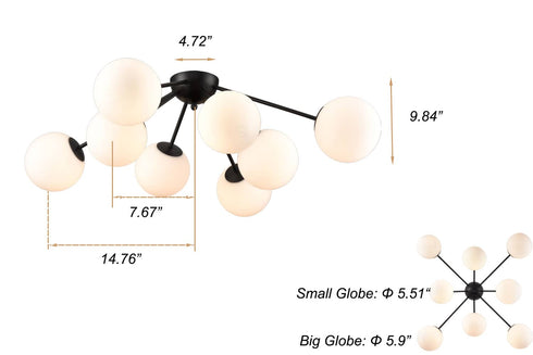 Sputnik Globe Chandelier Black Ceiling Light- 8 Light