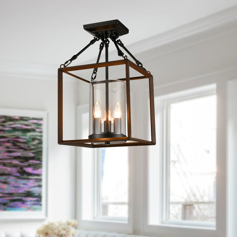 Square Cage Semi Flush Ceiling Lights Black Chandeliers