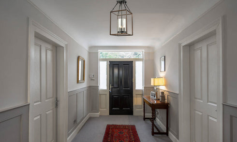 Square Caged Semi Flush Mount Ceiling Lights Wood Accent Chandeliers