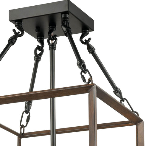 Square Caged Semi Flush Mount Ceiling Lights Wood Accent Chandeliers