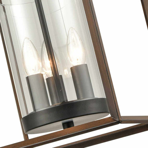 Square Caged Semi Flush Mount Ceiling Lights Wood Accent Chandeliers