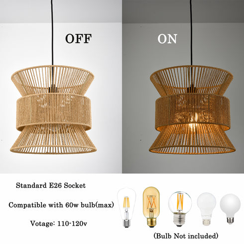Plug in Pendant Light Rattan Hanging Lamp Boho On/Off Switch