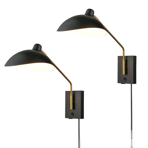 Swing Arm Wall Sconces Modern Black Plug-in Wall Lamp with USB Charge Port