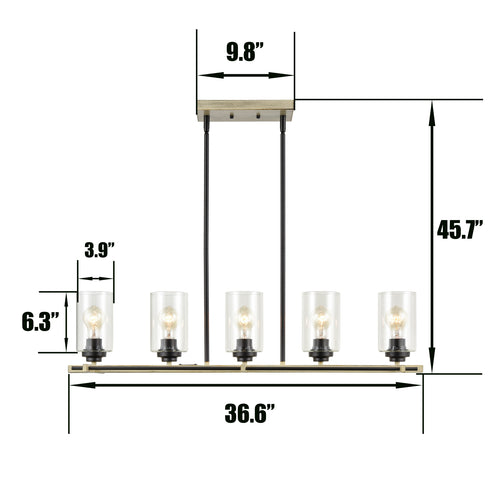 Farmhouse 5-light Black Chandelier Light Fixtures For Dinning Room Island Kitchen