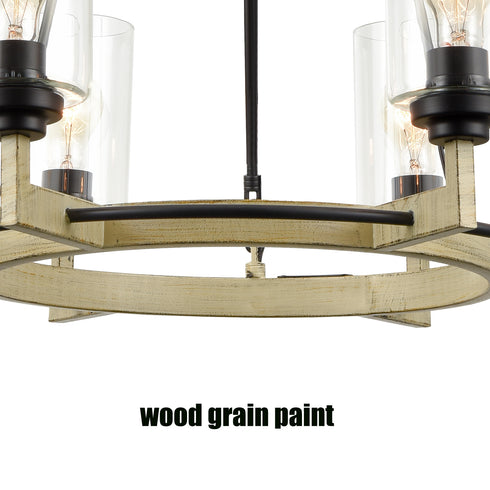 Farmhouse 6 Lights Black Wagon Wheel Pendant Light Large Round Chandelier For Dining Room