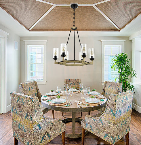 Farmhouse 6 Lights Black Wagon Wheel Pendant Light Large Round Chandelier For Dining Room