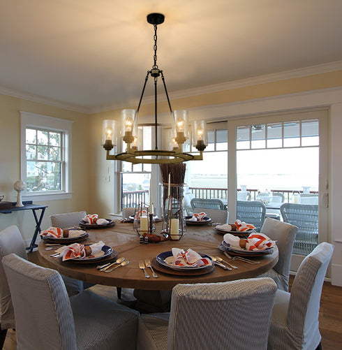 Farmhouse 6 Lights Black Wagon Wheel Pendant Light Large Round Chandelier For Dining Room