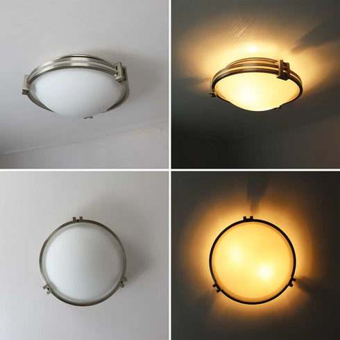 Brushed Nickel Flush Mount Light 2-Light Milk Glass Ceiling Light