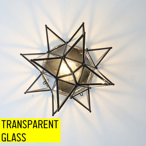 Black Moravian Star Ceiling Light Flush Mount, Transparent, 12.7-IN