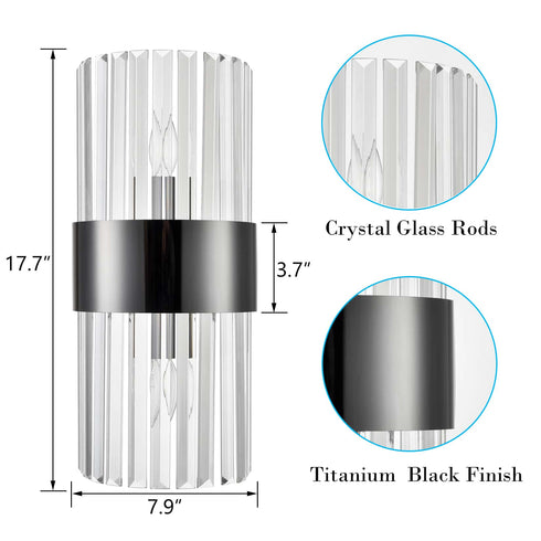 Titanium Black and Clear Glass Wall Sconces Lighting 2-Pack