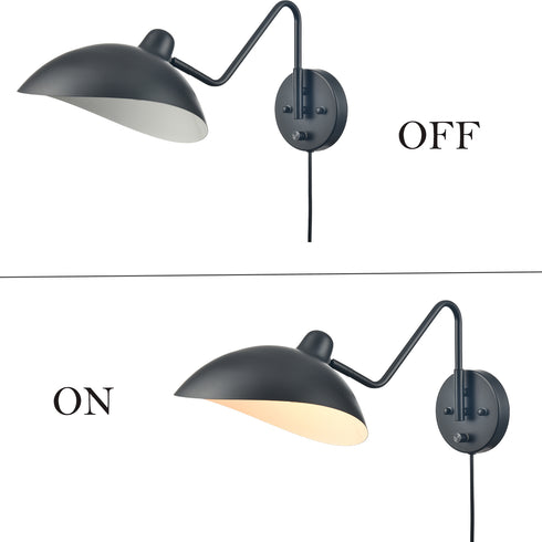 Set of 2 Modern Black Metal Wall Sconce with On/Off Switch Plug-in or Hardwired Swing Arm Wall Light Fixture