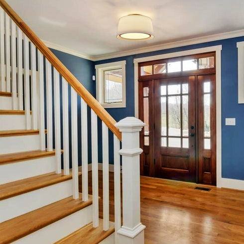 Gold Led Flush Mount Ceiling Light Drum White Fabric Shade 3000k-5500k,24W,1600LM