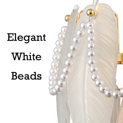 Vintage Wall Light Retro Wall Sconce 2-Light with Leaf Shape Frosted Glass and White Beads