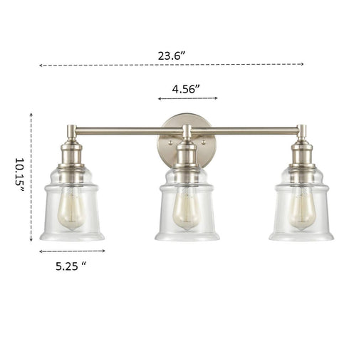 Vintage Bath Vanity Light 3-Light Wall Sconce Brushed Nickel Finish