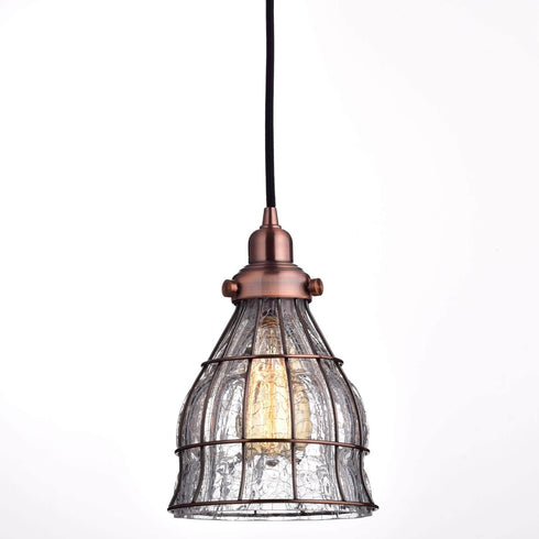 Vintage Cracked Glass Pendant Lights, Red Antique Copper