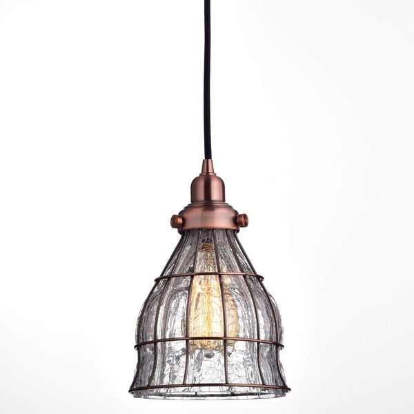 Vintage Cracked Glass Pendant Lights, Red Antique Copper