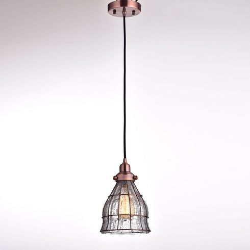 Vintage Cracked Glass Pendant Lights, Red Antique Copper