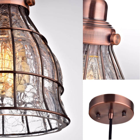 Vintage Cracked Glass Pendant Lights, Red Antique Copper