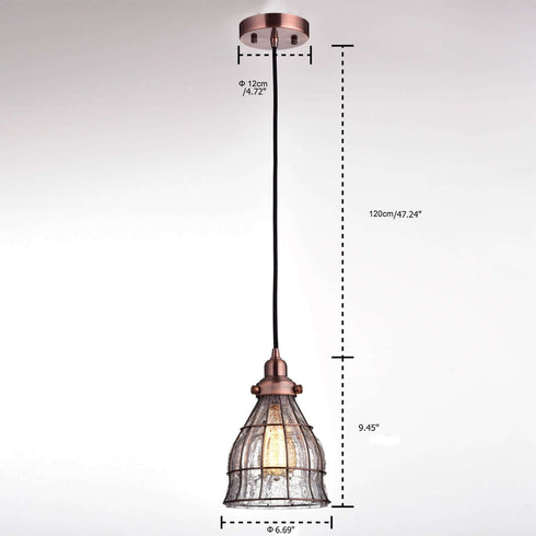 Vintage Cracked Glass Pendant Lights, Red Antique Copper