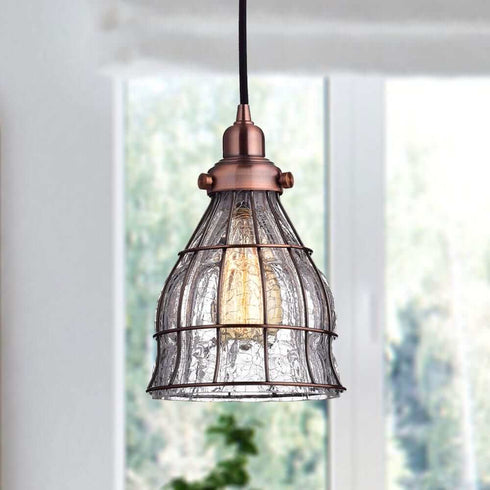 Vintage Cracked Glass Pendant Lights, Red Antique Copper