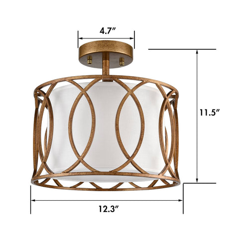 Vintage Dimmable LED Ceiling Light Drum Shade Brass and Rust Finish