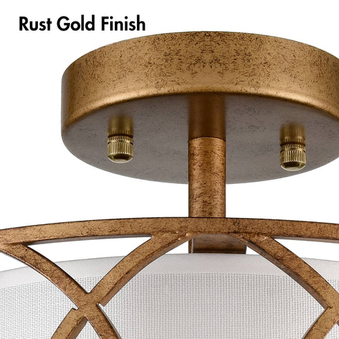 Vintage Dimmable LED Ceiling Light Drum Shade Brass and Rust Finish