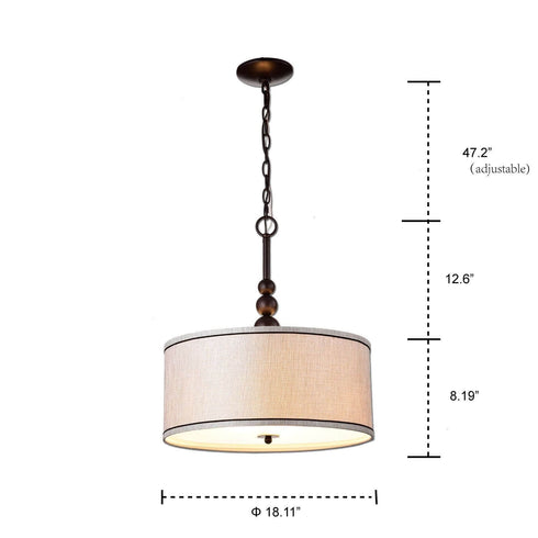 Vintage Fabric Drum Oil Rubbed Bronze Etamine Modern Pendant Lighting