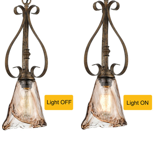 Vintage Glass Pendant Light Mini Kitchen Light with Amber Glass