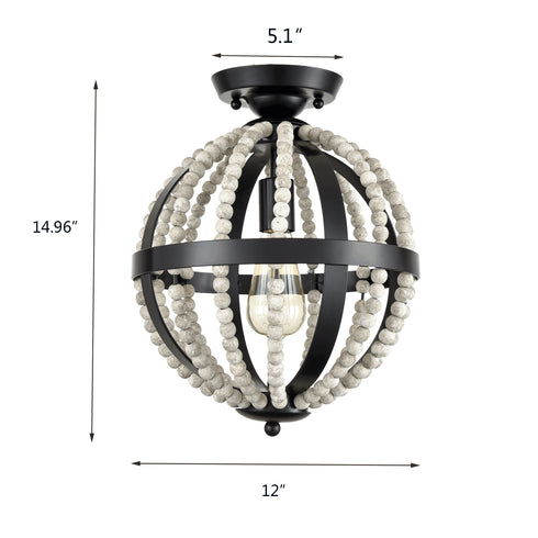 Vintage Globe Boho Wood Beaded Ceiling Light