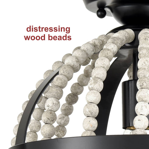 Vintage Globe Boho Wood Beaded Ceiling Light