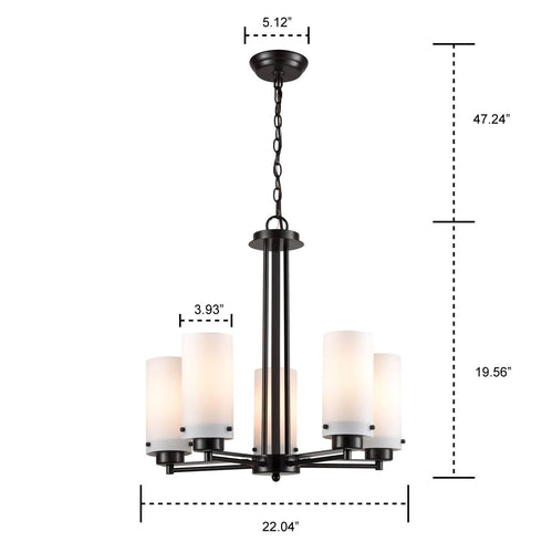 Vintage Industrial Chandelier With Cylinder Cream Glass 5 Lights