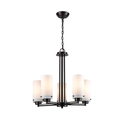 Vintage Industrial Chandelier With Cylinder Cream Glass 5 Lights