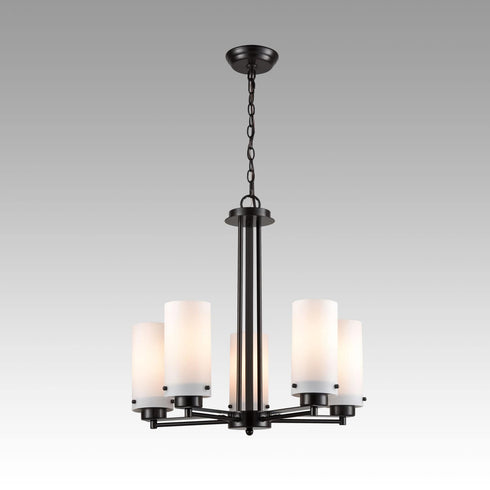 Vintage Industrial Chandelier With Cylinder Cream Glass 5 Lights