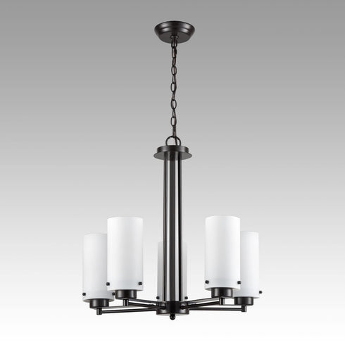 Vintage Industrial Chandelier With Cylinder Cream Glass 5 Lights