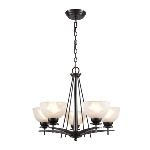 Vintage Iron Glass Oil Rubbed Bronze Large Chandeliers With 5 Lights