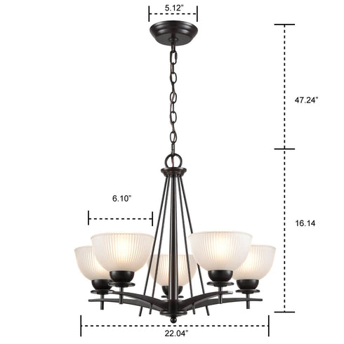 Vintage Iron Glass Oil Rubbed Bronze Large Chandeliers With 5 Lights
