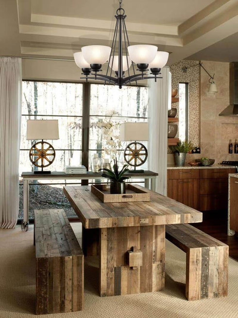 Vintage Iron Glass Oil Rubbed Bronze Large Chandeliers With 5 Lights