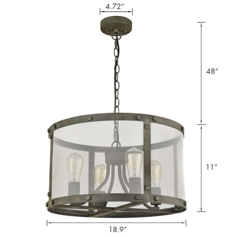 Vintage Metal Mesh Drum Shade Chandelier