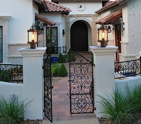 San Severo Vintage Outdoor Pole Light Seeded Glass Post Lantern Light Fixture