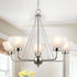 Vintage Satin Nickel Glass Bowl Modern White Chandelier With 5-Lights