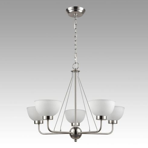 Vintage Satin Nickel Glass Bowl Modern White Chandelier With 5-Lights