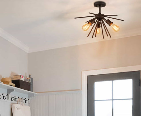 Vintage Sputnik Semi Flush Ceiling Lights, Golden Bronze