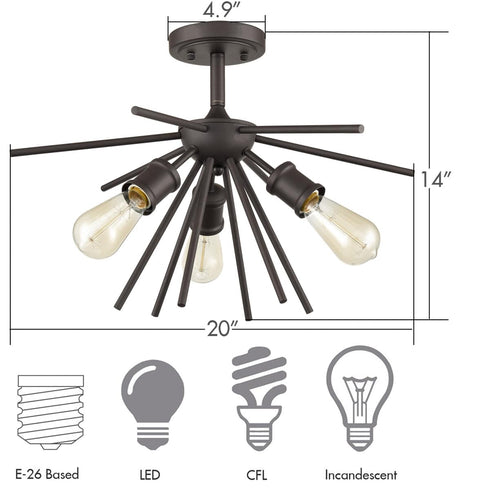Vintage Sputnik Semi Flush Ceiling Lights, Golden Bronze